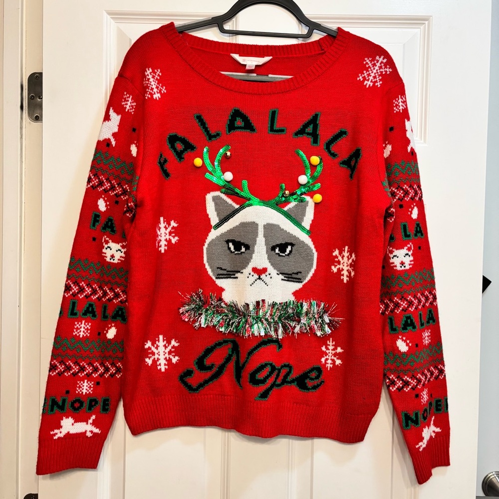 Grumpy cat ugly Christmas sweater juniors plus falalala Nope 19 flawed